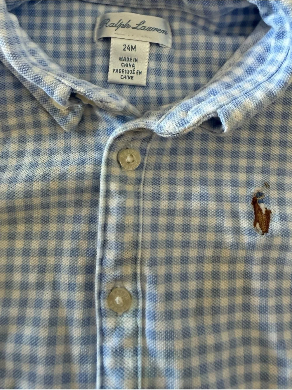 Ralph Lauren Light Blue & White Gingham Baby Romper